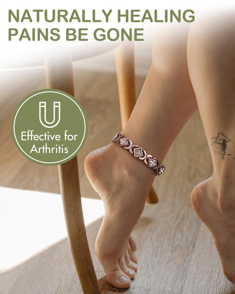 Feraco Copper Ankle Bracelet for Women, 99.99% Pure Copper Magnetic Anklet with 3800 Gauss Neodymium Magnet & Sparkling Zirconia, Adjustable with Sizing Tool - Image 3
