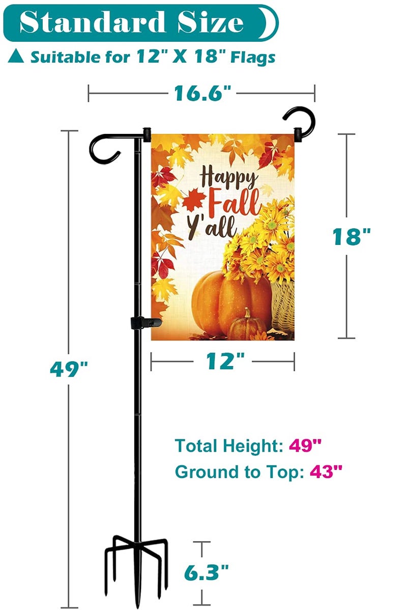 Koutemie 49 Inch Extra Tall Garden Flag Stand Holder Pole with 5 Prong Bases for 12 x 18 Outside Fall Yard Flags DÃ©cor, Matte Black - Image 3