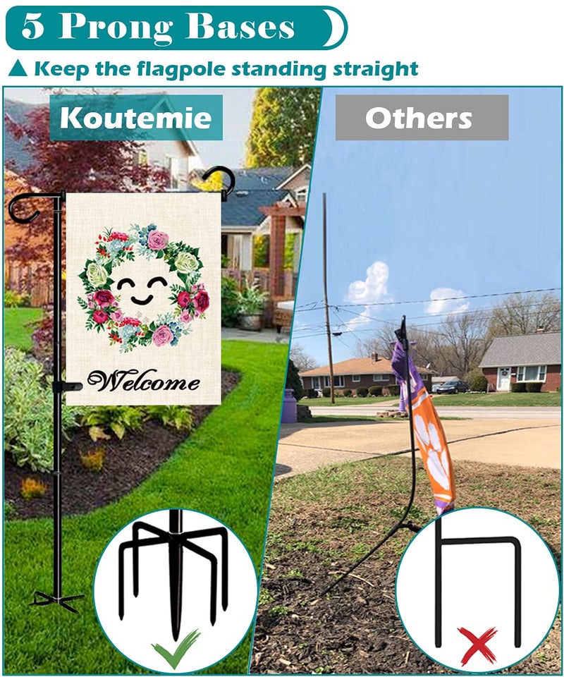Koutemie 49 Inch Extra Tall Garden Flag Stand Holder Pole with 5 Prong Bases for 12 x 18 Outside Fall Yard Flags DÃ©cor, Matte Black - Image 2