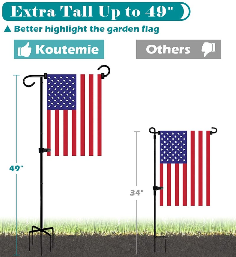 Koutemie 49 Inch Extra Tall Garden Flag Stand Holder Pole with 5 Prong Bases for 12 x 18 Outside Fall Yard Flags DÃ©cor, Matte Black - Image 1