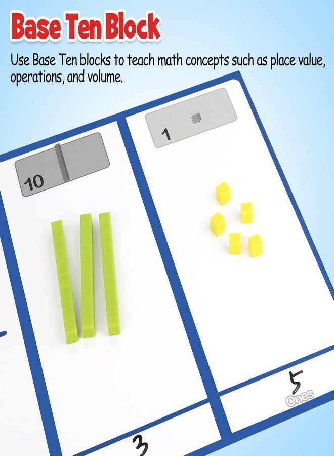 Aizweb Take Home Versatile Math Manipulatives Kit for Kids Grade K-3,With Ten-Frames,Base Ten Blocks,Math Counters,Number Line,120 Number Chart,Pattern Blocks,Homeschool Supplies (Develops Early Math Skills) - Image 3