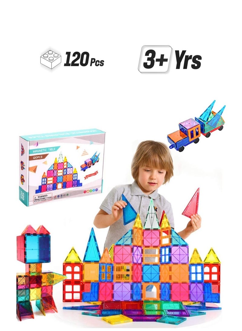 KASTWAVE 120Pcs Magnet Toys Kids Magnetic Building Tiles, 3D Blocks Preschool Sets Educational for Toddlers Boys and Girls  - Image 1