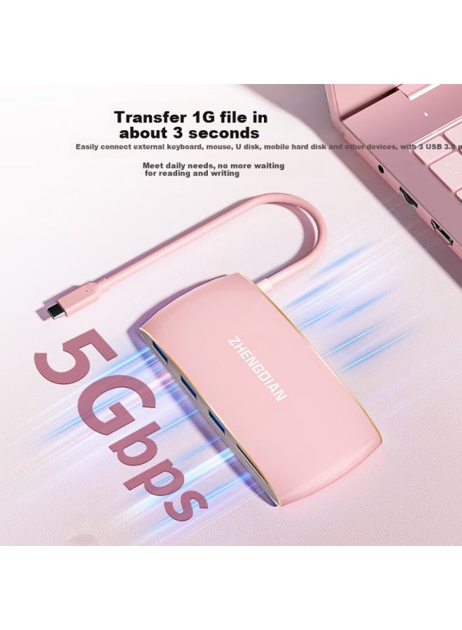 Acasis Full Power Type-c To Usb-c 3.0 Card Reader Thunderbolt 4 Expansion Dock Splitter Hdmi Network Cable Adapter Hub Universal For Apple 15 Macbook Huawei Laptops Pink - Image 5