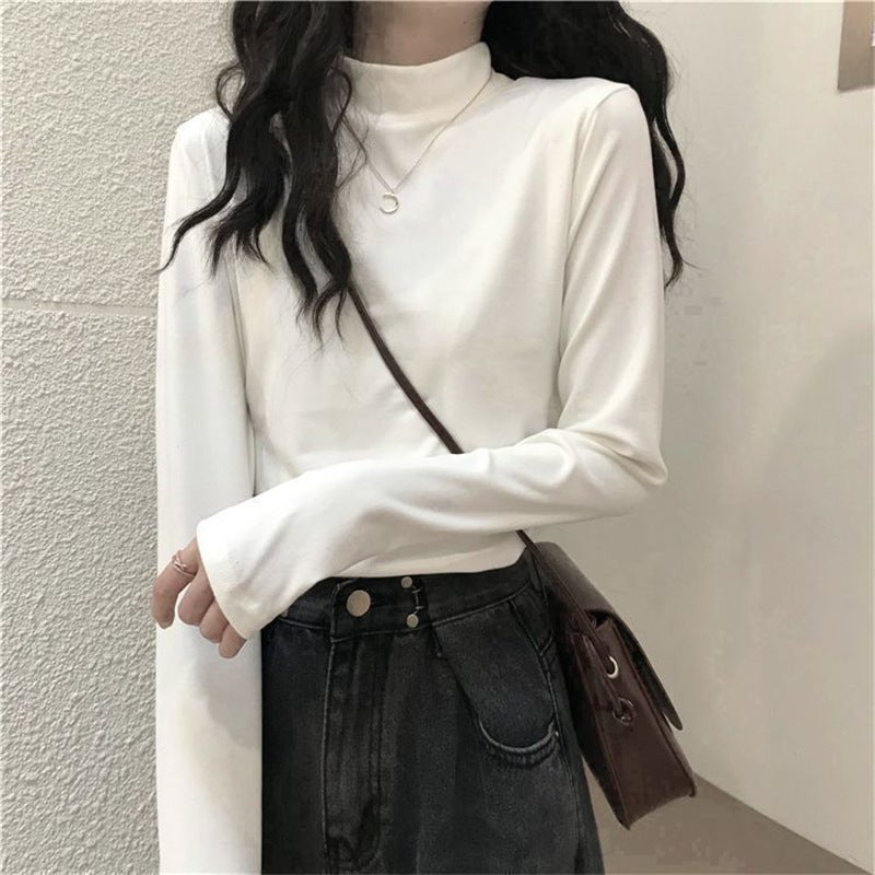 Super Popular Long-Sleeved T-Shirt For Women In Style With Pure Color Ins Bottoming Shirt Korean Style German Velvet Slim Fit Versatile Top Trbottomy - Image 1