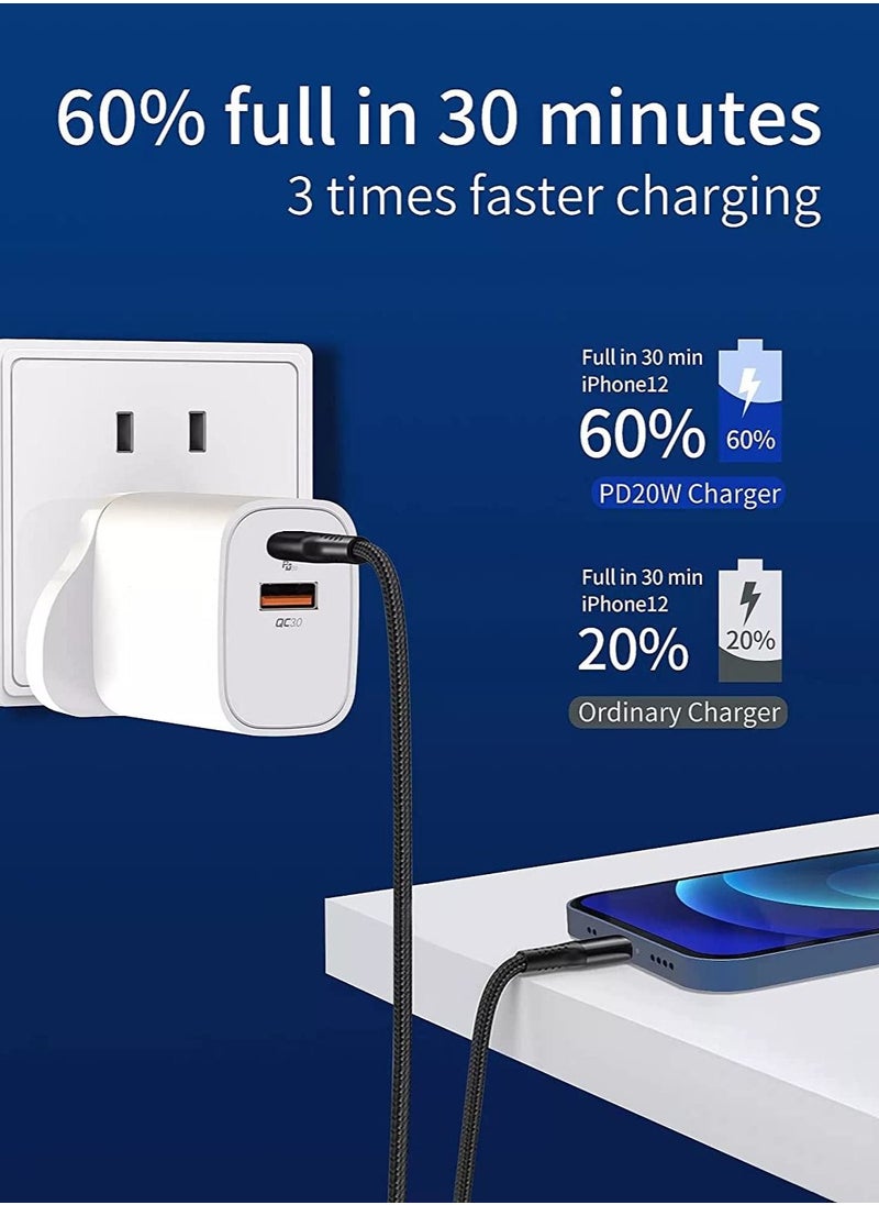 USB C Plug Charger Fast Charging, 20W Type C PD Wall Charger Plug Power Adaptor Compatible with iPhone and Android Phones Laptops, 3.0 A (White)