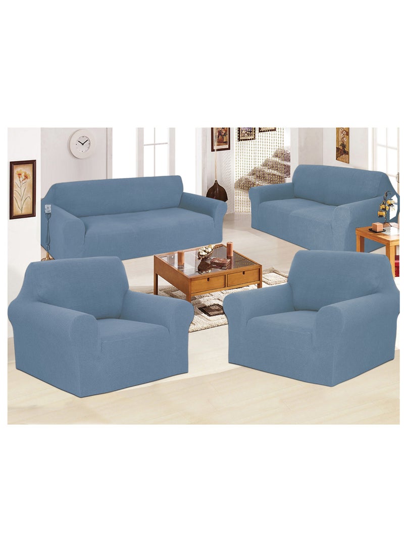 Fabienne Stretch Fit 7 Seater Sofa Cover Set 3211 Combination Soft Brushed Fabric Couch Cover Exquisitely Full Coverage Furniture Protector Slipcover Seven Seater Fits on Standard and Recliner Sofa Dust Blue - Image 1