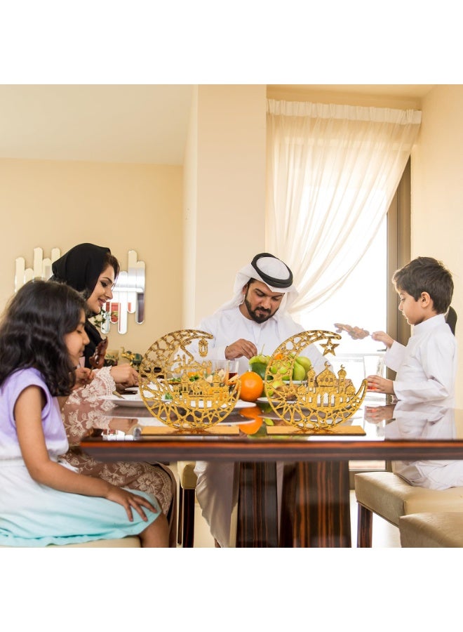 Chielor 2 Pieces Wood Ramadan Decorations Table Sign, Eid Mubarak Kareem Table Sign Moon Hollow Star Ornament for Muslim Party Tabletop Decor Home Art Craft Decoration Golden Moon Tabletop Decor - Image 4