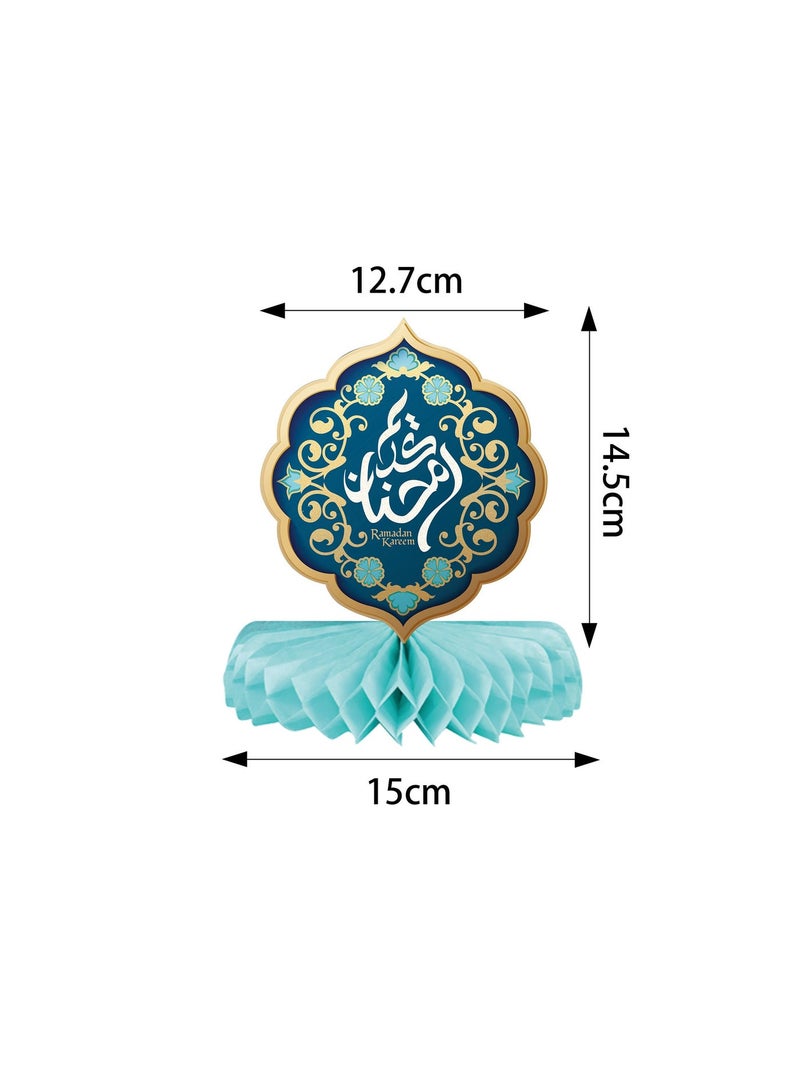 Y&D 9-Pack Ramadan Kareem Paper Honeycomb Decorations | Eid Mubarak Festive Table Centerpieces | Collapsible Blue & Gold Props for Ramadan Holiday Home & Party Celebration Decor - Image 4