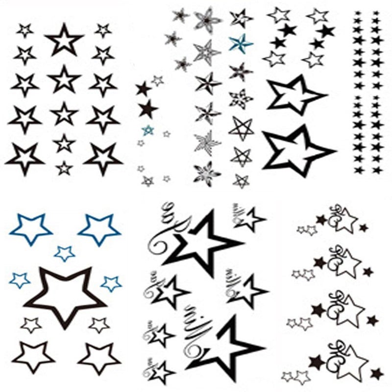 Yesallwas Cute Black Moon Sky Stars Temporary Tattoo for Women Body 6 sheet Art Fake Tattoo Stickers - Image 1