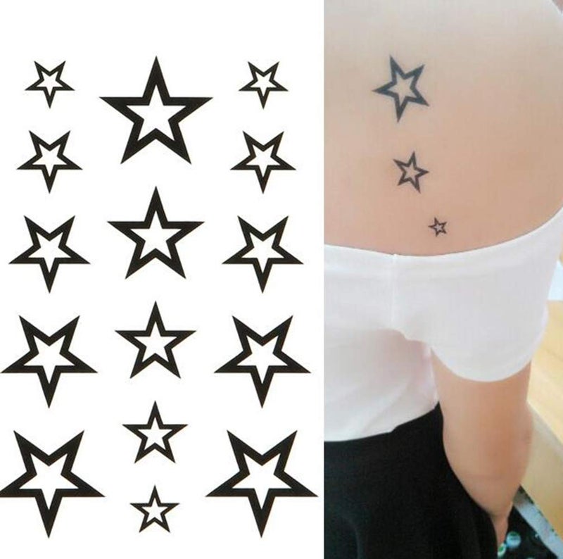 Yesallwas Cute Black Moon Sky Stars Temporary Tattoo for Women Body 6 sheet Art Fake Tattoo Stickers - Image 2