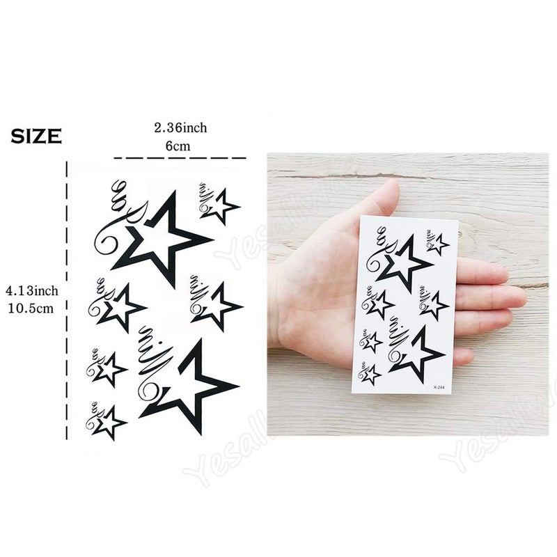 Yesallwas Cute Black Moon Sky Stars Temporary Tattoo for Women Body 6 sheet Art Fake Tattoo Stickers - Image 3