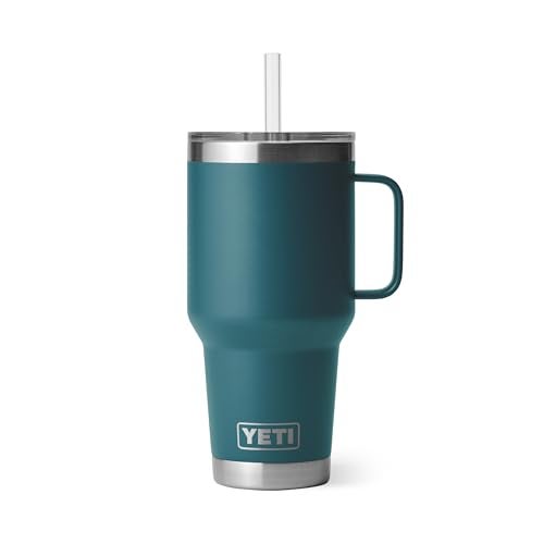 YETI Rambler 35 oz Tumbler with Handle and Straw Lid, Travel Mug Water Tumbler, Vacuum Insulated Cup with Handle, Stainless Steel, Agave Teal - Image 1