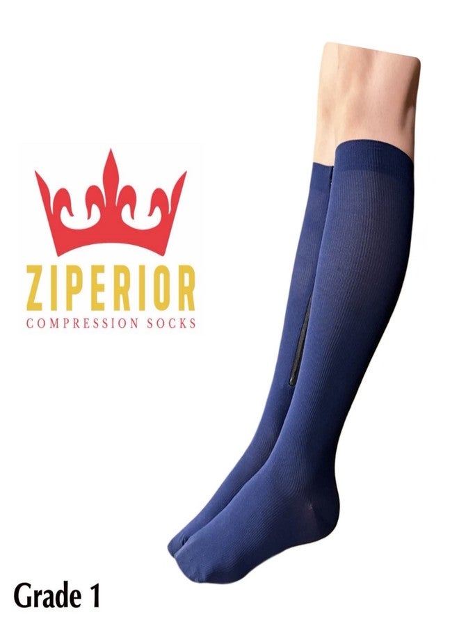 Ziperior جوارب ضغط مغلقة من Ziperior بضغط 15-20 مم زئبق، لون أبيض، كحلي، رمادي، بسحاب داخلي (كحلي، صغير-متوسط) - Image 2