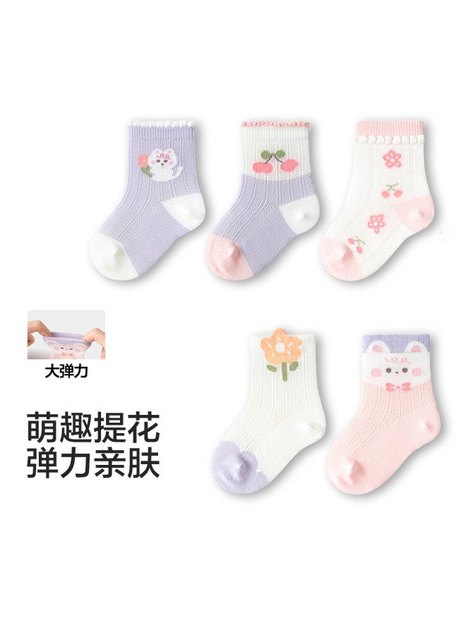 Balabala Baby Socks Summer New Mesh Cotton Thin Breathable Category A Infant Ankle Socks Anti-cold Jacquard 5-pairs Pack - Image 2