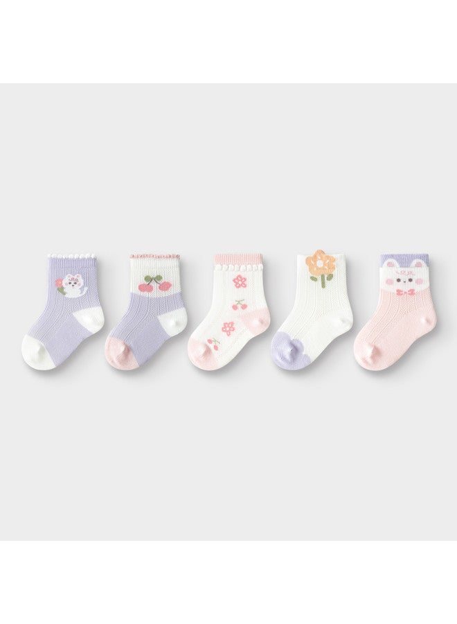 Balabala Baby Socks Summer New Mesh Cotton Thin Breathable Category A Infant Ankle Socks Anti-cold Jacquard 5-pairs Pack - Image 3