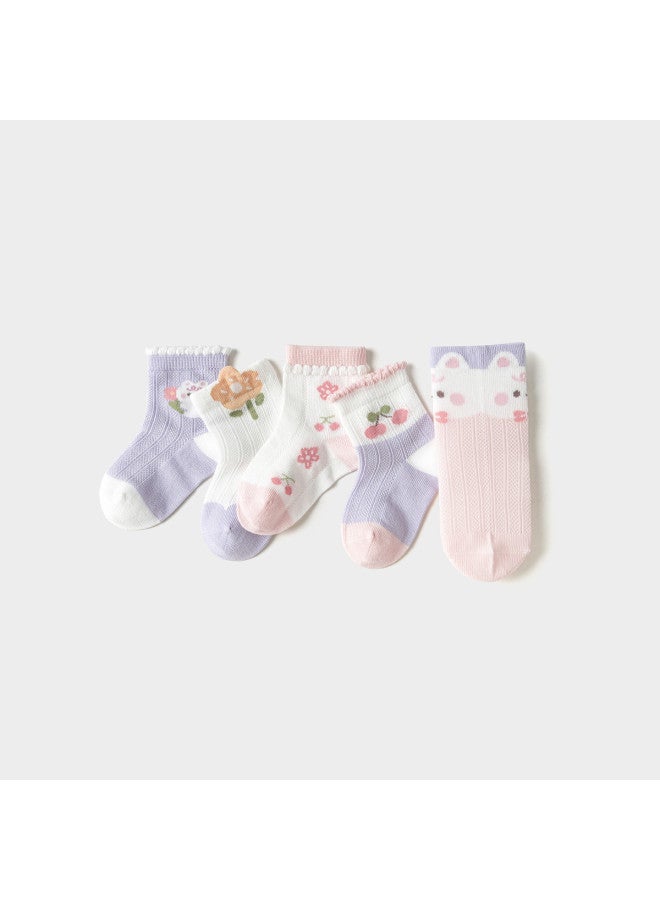 Balabala Baby Socks Summer New Mesh Cotton Thin Breathable Category A Infant Ankle Socks Anti-cold Jacquard 5-pairs Pack - Image 4