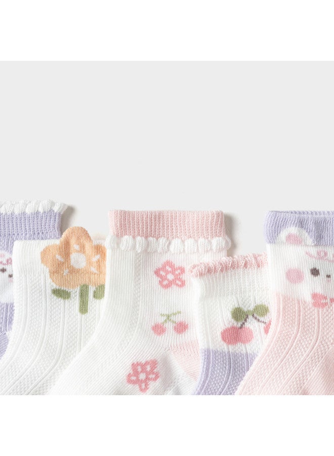 Balabala Baby Socks Summer New Mesh Cotton Thin Breathable Category A Infant Ankle Socks Anti-cold Jacquard 5-pairs Pack - Image 5