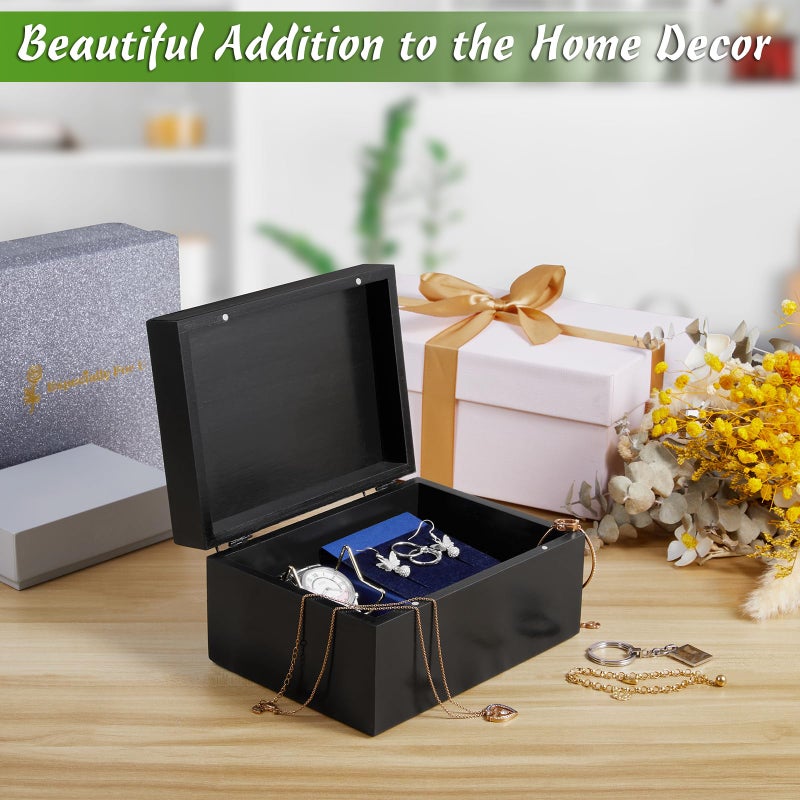 DRASTAR Small Keepsake Box, Black Wood Memory Box with Hinged Lids, Wooden Jewelry Storage Box,3x5, 4x6 Decorative Card Box, Bridal Shower Gifts - Image 5