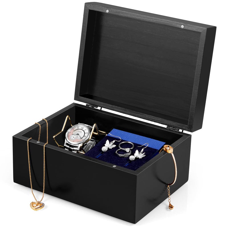 DRASTAR Small Keepsake Box, Black Wood Memory Box with Hinged Lids, Wooden Jewelry Storage Box,3x5, 4x6 Decorative Card Box, Bridal Shower Gifts - Image 1