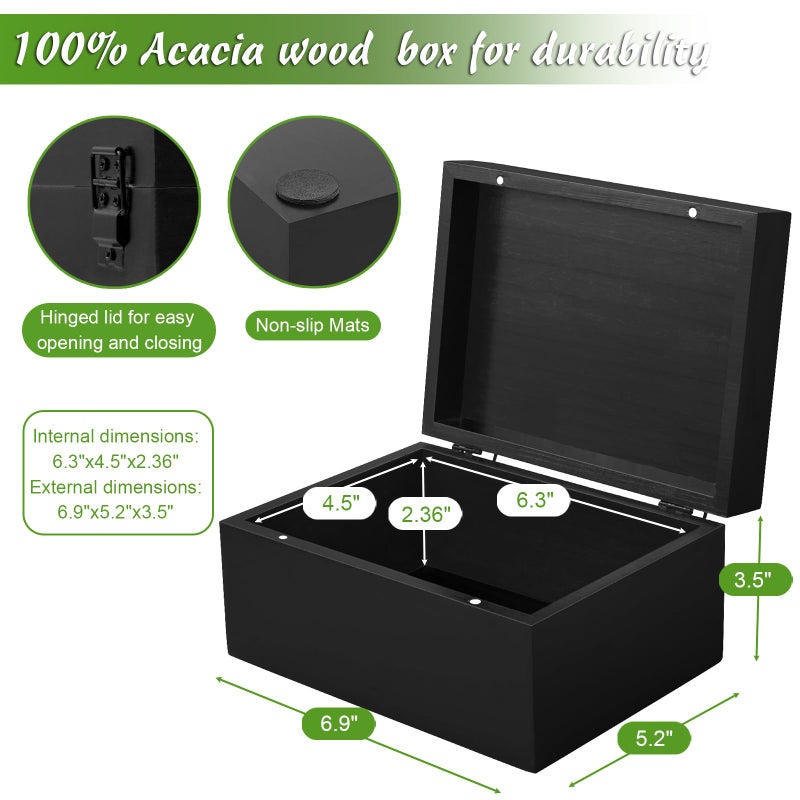 DRASTAR Small Keepsake Box, Black Wood Memory Box with Hinged Lids, Wooden Jewelry Storage Box,3x5, 4x6 Decorative Card Box, Bridal Shower Gifts - Image 2