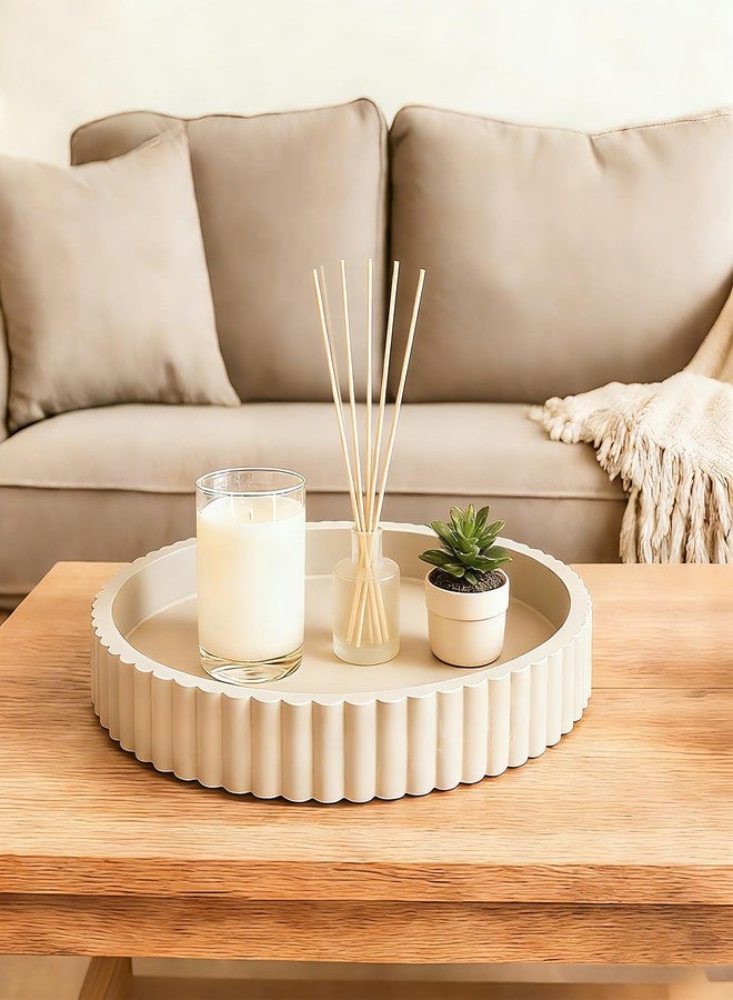 HUGZNLFEI Round Decorative Tray for Coffee Table Decor - Resin Modern Table Centerpieces Decorative Trays for Kitchen, Dining, Living Room, Home Decor Housewarming Gift - Gray - Image 1