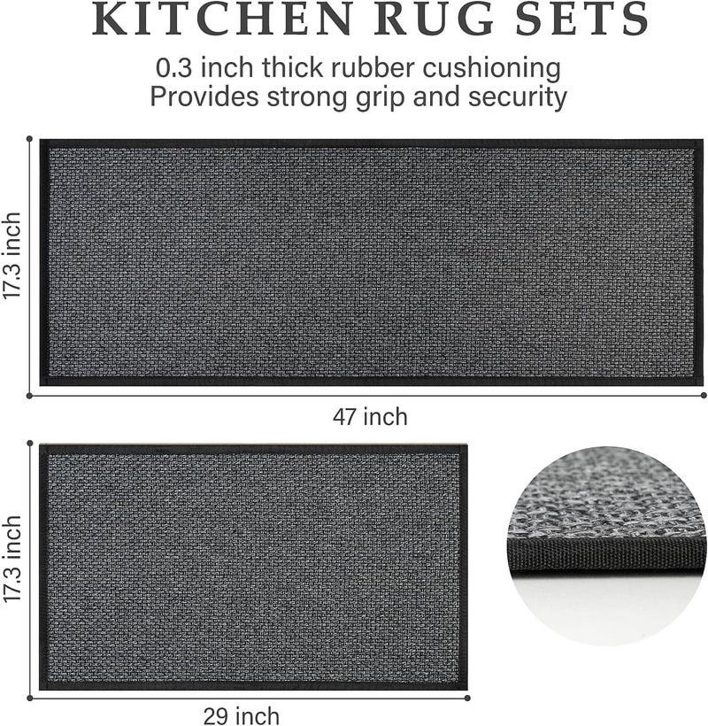 eqivei Kitchen Rugs Non Skid Washable Set of 2 PCS, Absorbent Runner Rugs for Kitchen, Farmhouse Weave Floor Mats in Front of Sink, 17.3"x 47"+17.3"x 29" (Inky) - Image 2