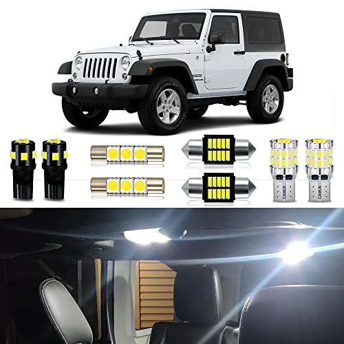 MEALAM White LED Bulbs Package Kit Compatible with 2007 2008 2009 2010 2011 2012 2013 2014 2015 2016 2017 Jeep Wrangler JK 2-Door Interior Light + License Plate Light and Install Tool, 7 Piece - Image 1