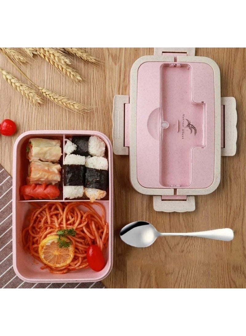 LINGWEI Bento Box, 3 Compartments 1300ml Lunch Box For Kids and Adults with Reusable Spoon and Fork, Leakproof Food Container for On the Go Meal - Image 1