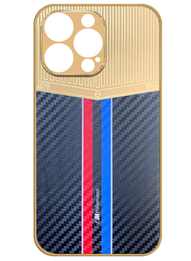 JOWAY - iPhone 13 Pro Luxury Gold Plated Case Hybrid Electroplated Frame Back Cover with Carbon Fiber Texture Blue - Image 1