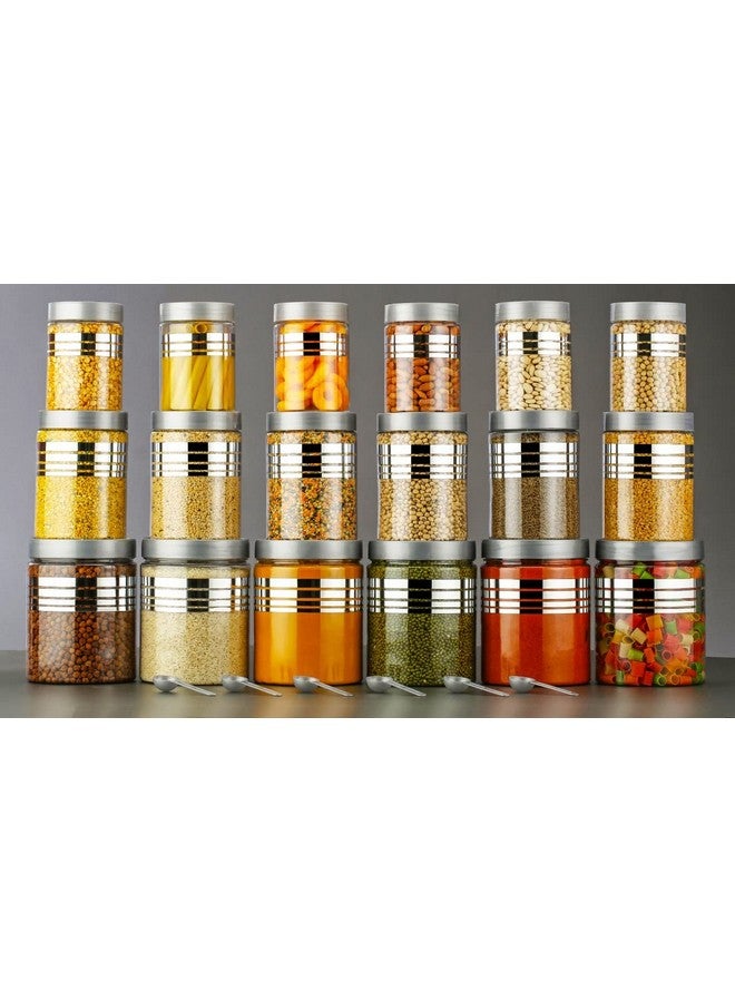 HAPPI Multipurpose Unbreakable Plastic Printed Silver Line Container Set Masala Box For Kitchen Storage Box For Spice, Pack of 18 (6 Pcs of Each 350ml, 650ml, 1200ml with 18 Spoons) - Image 2