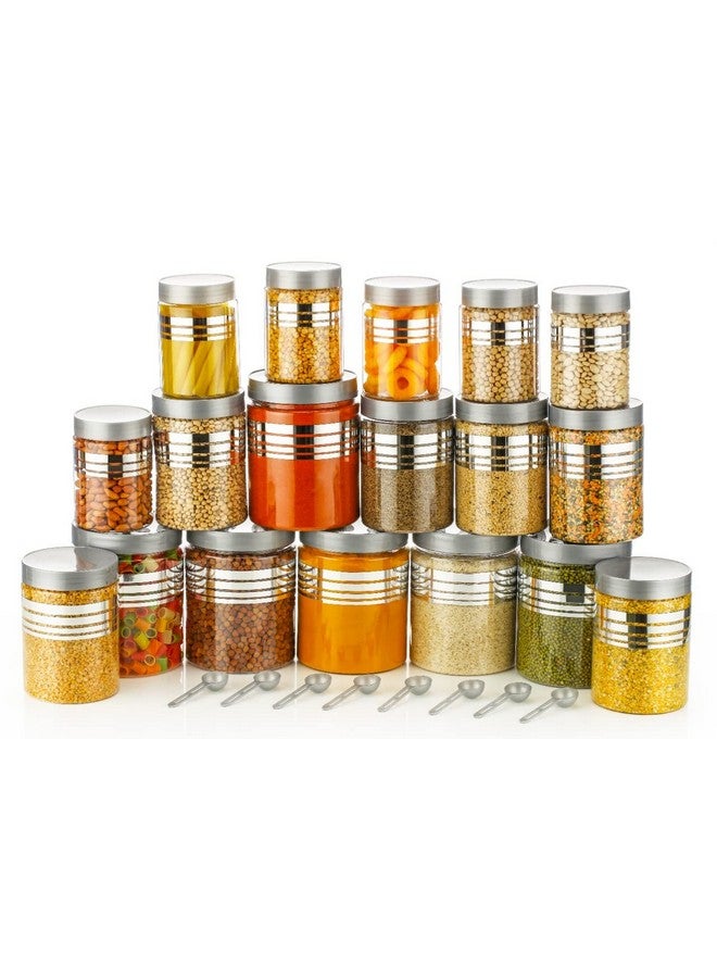 HAPPI Multipurpose Unbreakable Plastic Printed Silver Line Container Set Masala Box For Kitchen Storage Box For Spice, Pack of 18 (6 Pcs of Each 350ml, 650ml, 1200ml with 18 Spoons) - Image 3