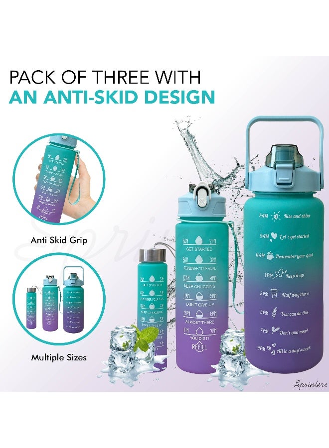 Generic - Large 2 Liters 64Oz Bpa Free Multicolor Water Bottle - Leak Proof With Straw, Motivational Quote And Time Marker, Anti Slip For Sports,Fitness, Gym (Green/Purple Pack Of 3) - Image 5