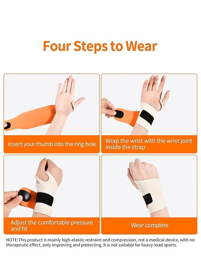 2 PCS Ultra Thin Wrist Brace for Carpal Tunnel, Massage with Raised Spots Elastic Wrist Wraps for Arthritis and Tendonitis, Wrist Straps Support, Pain Relief, Compression and Support for Fitness Enthusiasts (Beige Orange) - Image 3