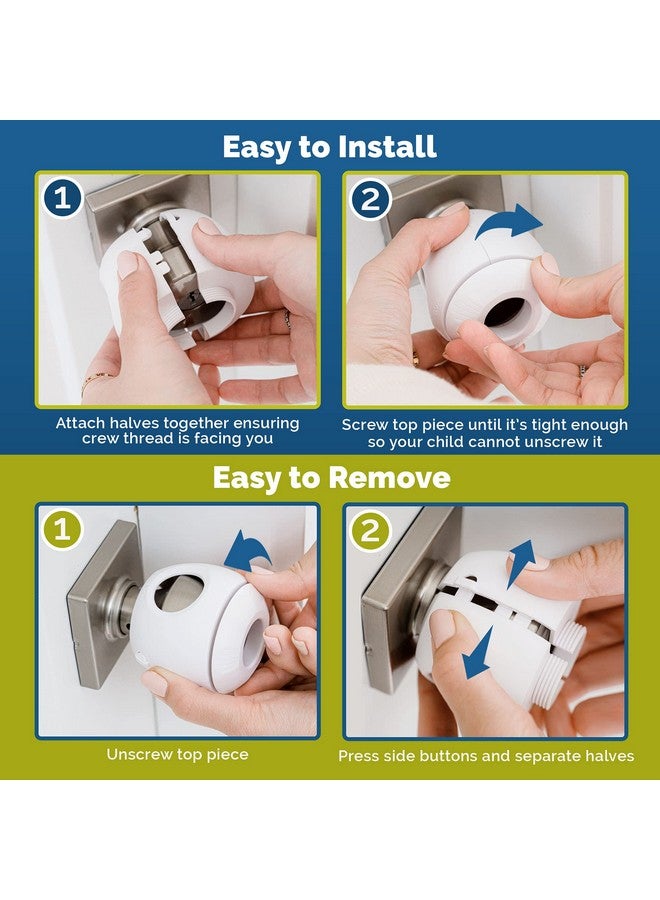 Wappa Baby Child Safety Door Knob Cover (4 Pack) Hard-To-Remove Dual-Lock Door Handle Covers For Kids - Reusable Baby Proof Door Knob Locks - Installs Easily, No Tools Needed (White) - Image 2