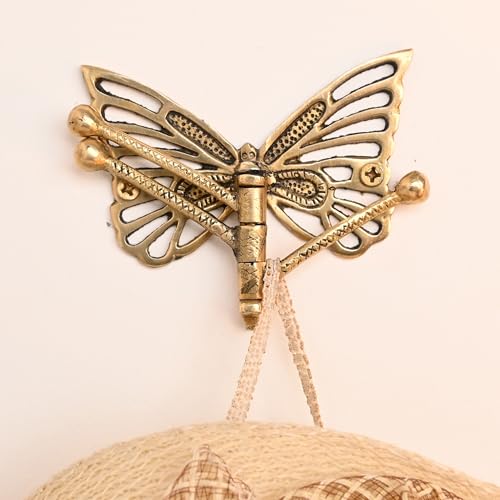 Indian-Shelf Indian Shelf Brass Butterfly Swivel Tri Arm Hook Foldable Decorative Wall Hooks 3 Prong Wall Hooks Vintage Towel Hooks Gold Coat Hooks Robe Hook Folding Coat Hooks Hangers - Image 1