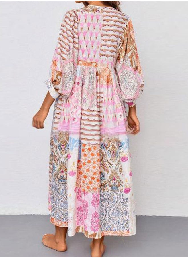 Tepveisoy Women's Summer Floral Print Loose Sundress Half Sleeve Beach Flowing Bohemian Maxi Dress  - Image 3