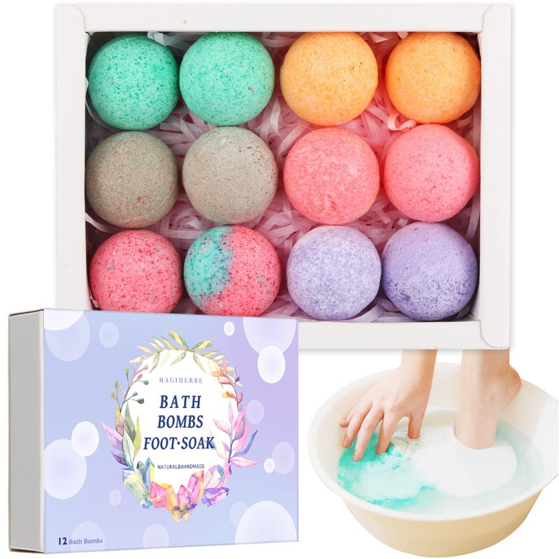 Foot Bath Bombs 12 PackOrganic Foot Soak with Bath SaltFoot Spa Bomb Rich Essential Oils for Dry Cracked Athletes Foot Stubborn Foot Odor ScentTired Sore Feet