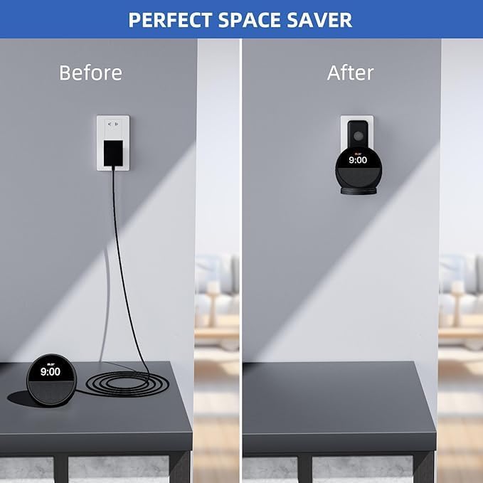 Wall Mount for Echo Spot, Echo Spot Wall Mount Speaker Stand Holder No Screws and Drill Needed Cable Hidden Storage (Echo Spot Black) - Image 2