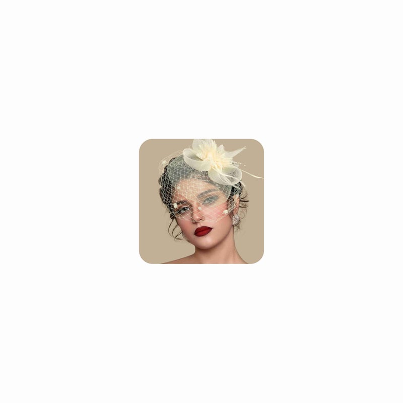 Masedy Fascinators Hats for Women Tea Party Hat Feather Mesh Headband Vintage Lace Headwear Veil Hair Clip Church Beige - Image 1