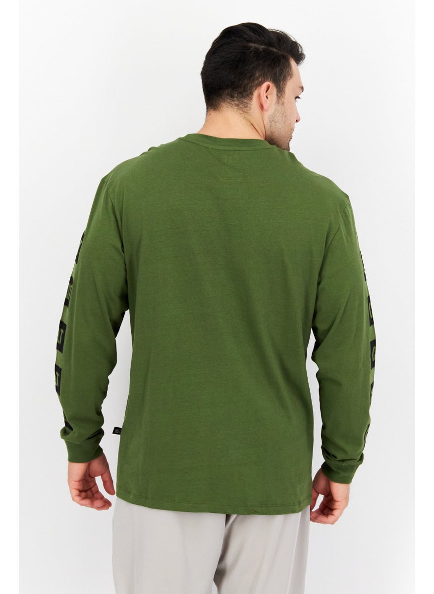 CAT Men Crew Neck Long Sleeve Brand Logo T-Shirts, Dark Green  - Image 3