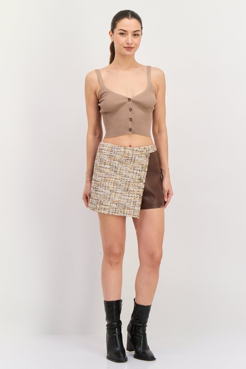 ONLY تنورة شورت منسوجة للنساء، مجموعة بني - Image 4