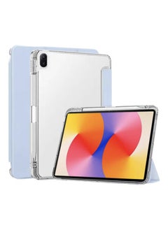 For Huawei Matepad SE 11 Flat Panel Protective Case Air12 Transparent With Pen Slot Three-fold Full-cover Soft Case-color:white Ice Blue-Applicable Models:For Huawei Matepad SE 11 (2024)