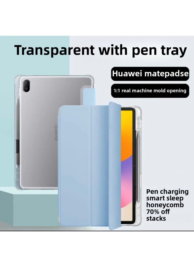 Generic - For Huawei Matepad SE 11 Flat Panel Protective Case Air12 Transparent With Pen Slot Three-fold Full-cover Soft Case-color:white Ice Blue-Applicable Models:For Huawei Matepad SE 11 (2024) - Image 1
