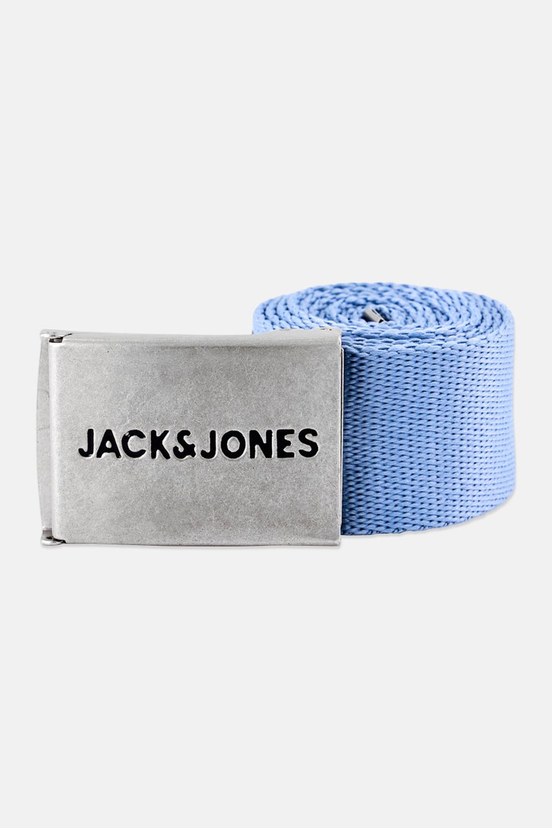 JACK & JONES Men Textured Buckle Belt, Light Blue - Image 1