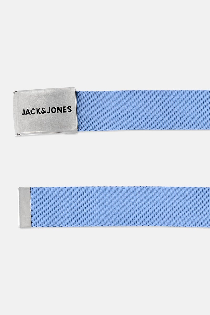 JACK & JONES Men Textured Buckle Belt, Light Blue - Image 2