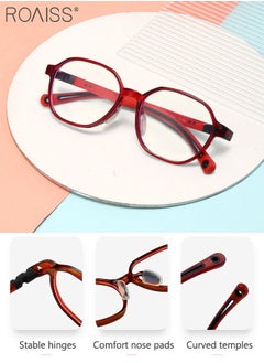 roaiss Kids Blue Light Blocking Glasses, Anti Eyestrain Computer Glasses, Gaming Eyewear UV400 Protection with Light Weight TR90 Frame for Boys Girls and Children Age 3-12, Red  - Image 2