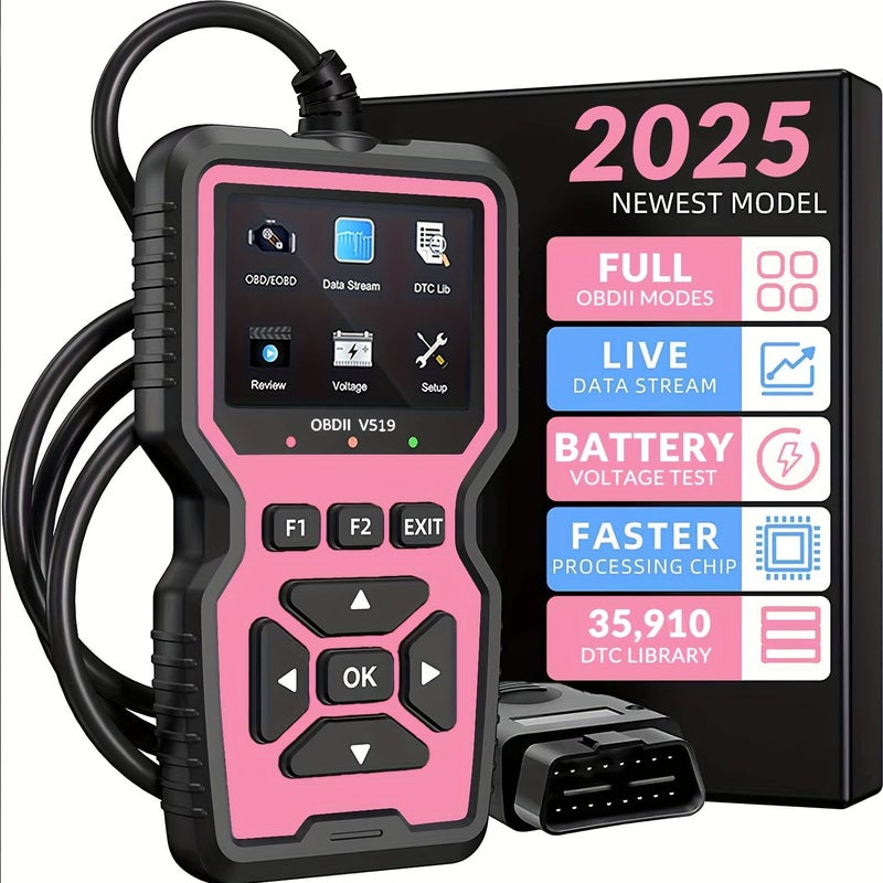 V519 Car Diagnostic Scanner Pink OBD2 EOBD Fast Fault Code Reader One Click Diagnosis Easy Operation for Mechanics Multi Language Support Suitable for 99 Percent Vehicles Home Garage Auto Repair Shop - Image 1