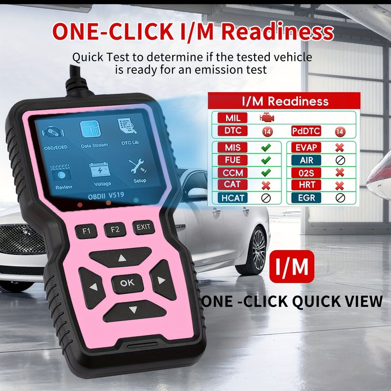 V519 Car Diagnostic Scanner Pink OBD2 EOBD Fast Fault Code Reader One Click Diagnosis Easy Operation for Mechanics Multi Language Support Suitable for 99 Percent Vehicles Home Garage Auto Repair Shop - Image 3