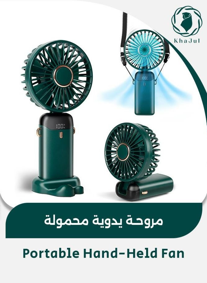 خاجول مروحة كهربائية محمولة باليد للمكتب متعددة الوظائف قابلة للطي برأسين صغيرة مزودة بحبل عنق - Image 1