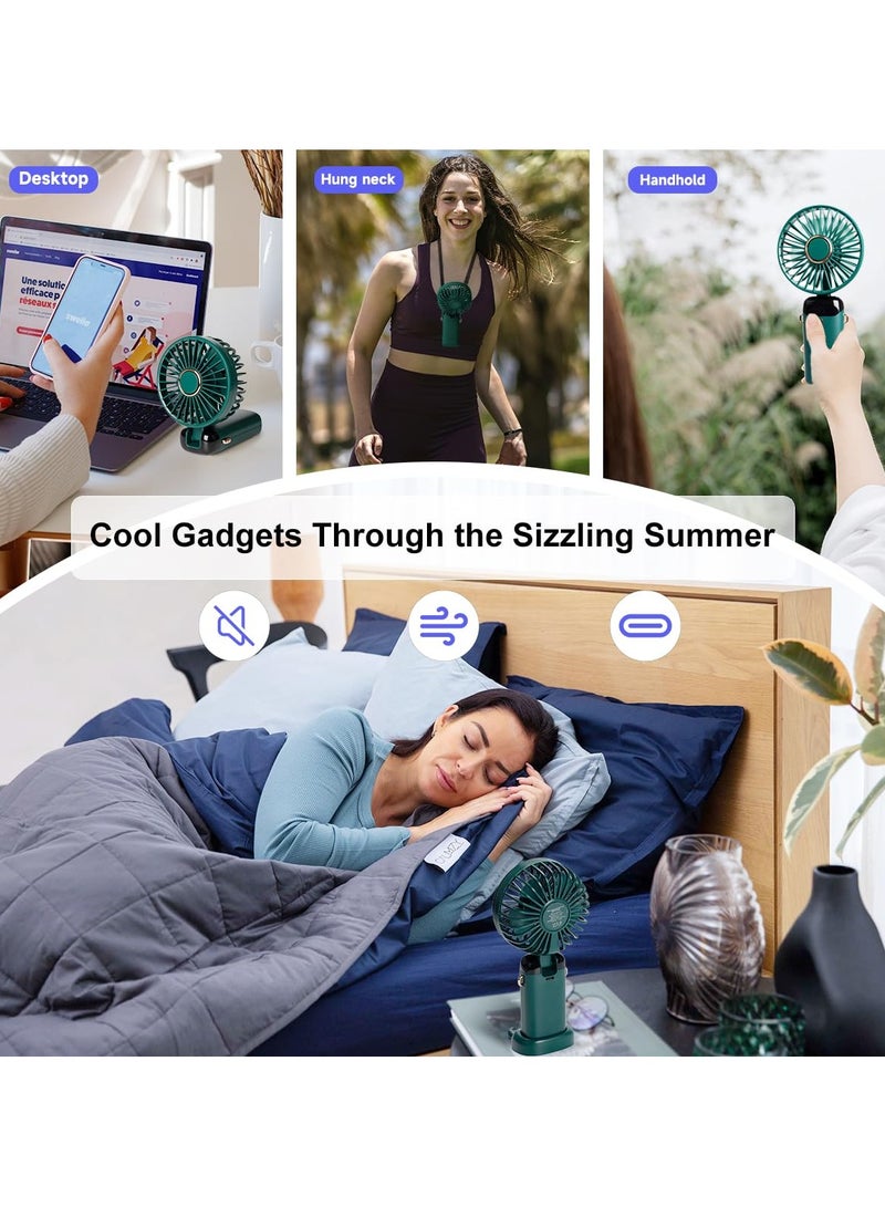 خاجول مروحة كهربائية محمولة باليد للمكتب متعددة الوظائف قابلة للطي برأسين صغيرة مزودة بحبل عنق - Image 4